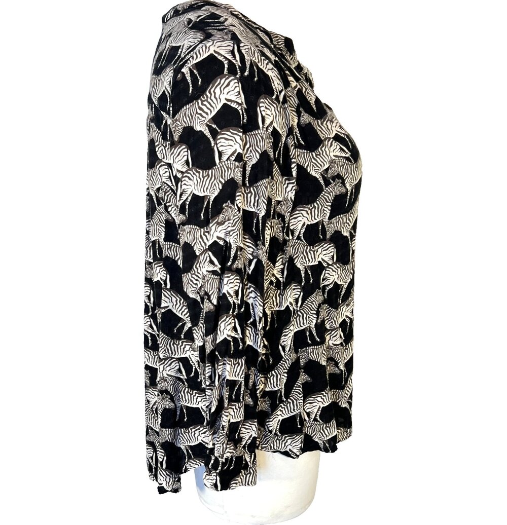 Jane Delancey Blouse Tunic Womens 3X Black White Zebras Henley Neck - Picture 5 of 12
